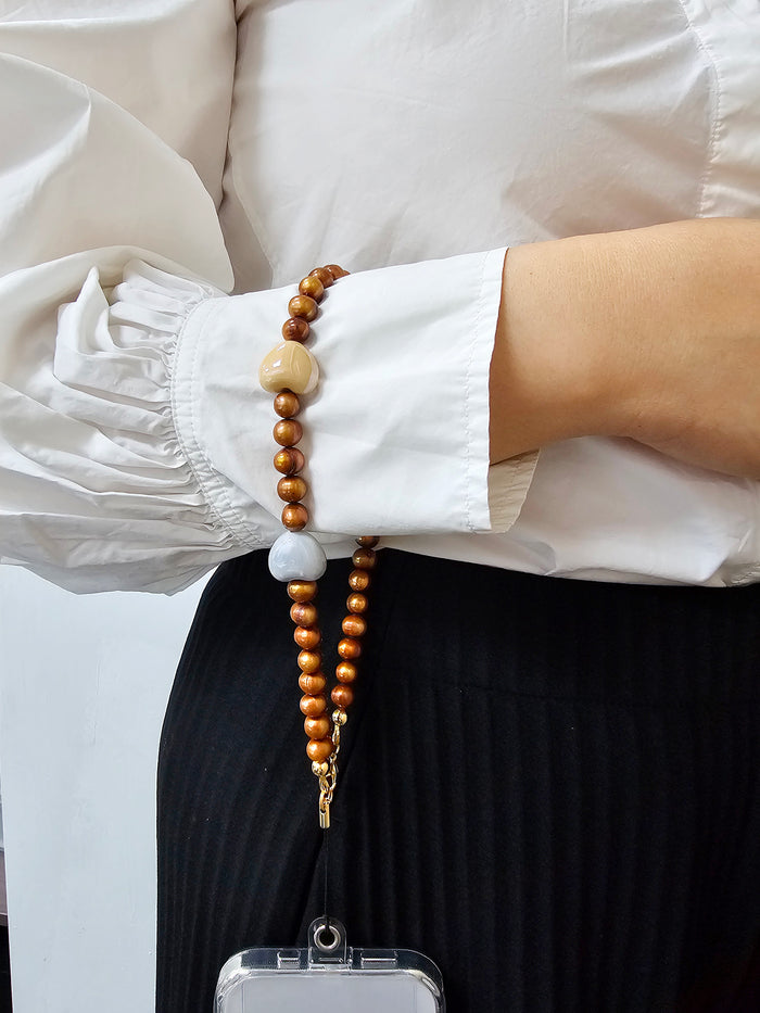 Brown Freshwater Pearls With Hearts Phone Strap PC004