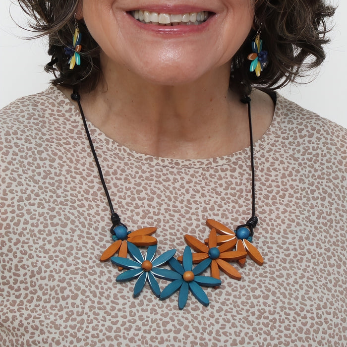 Brown Garland Nectar Statement Necklace - Sylca Designs - Chunky Flower Jewelry