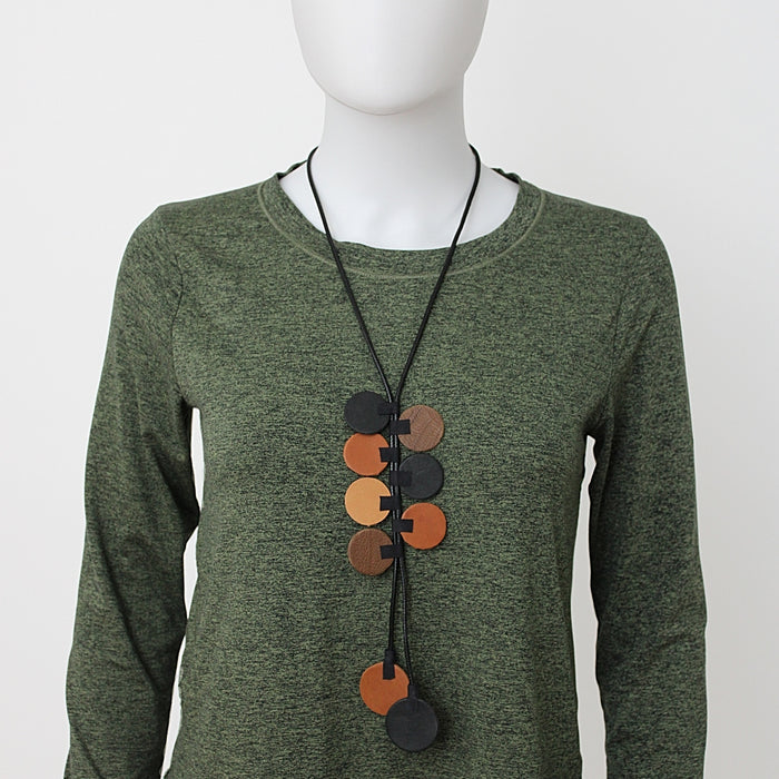 Brown Leather Arabella Pendant Necklace - Sylca Designs - Chunky Jewelry