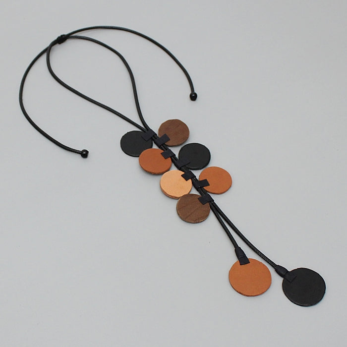 Brown Leather Arabella Pendant Necklace - Sylca Designs - Chunky Jewelry
