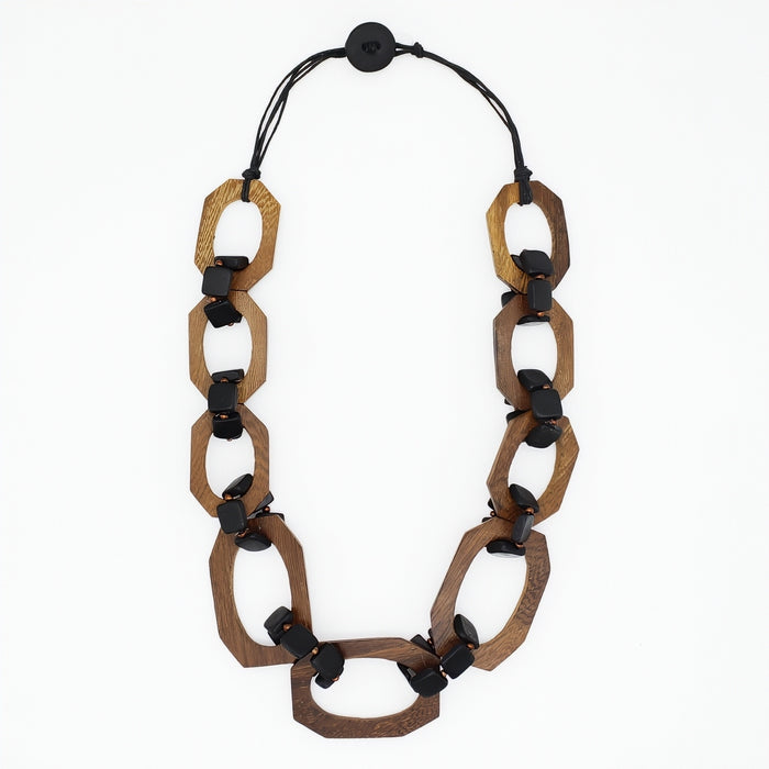 Brown Paz Wooden Link Necklace