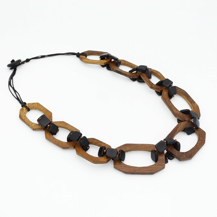 Brown Paz Wooden Link Necklace