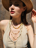 Brown Tiger-eye And Yellow Citrine With Freshwater Pearls Long Necklace PN058
