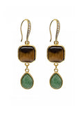 Brown Tiger-eye Stone And Teardrop Aventurine Dangle Earrings SE015
