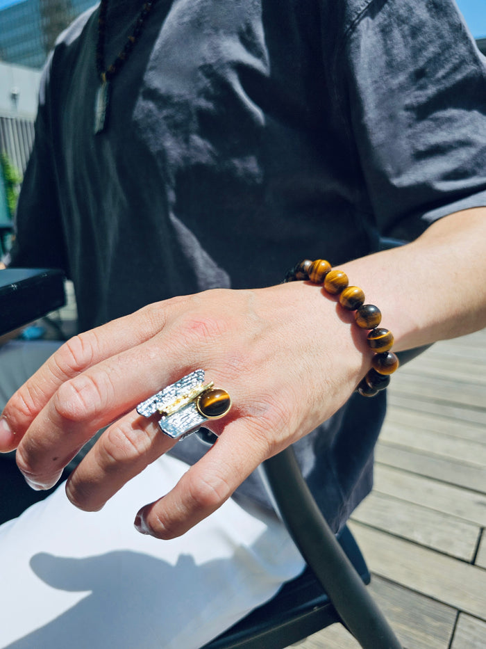 Brown Tiger-eye With Blue Lapis Men's Bracelet MEB13