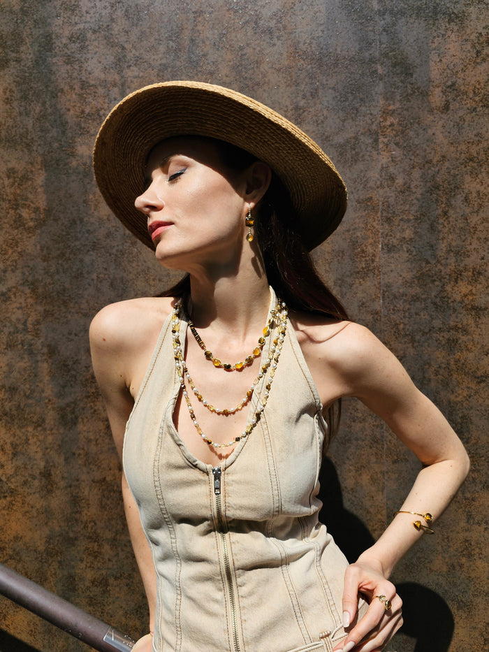 Brown Tiger-eye With Citrine Statement Necklace PN054