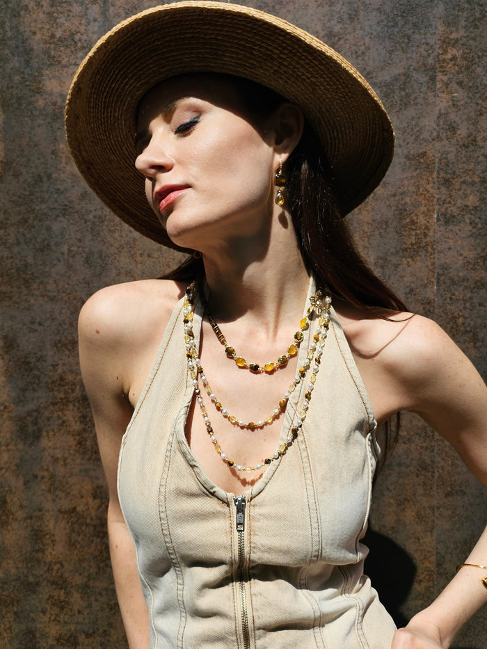 Brown Tiger-eye With Citrine Statement Necklace PN054