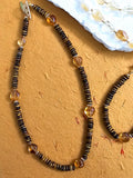 Brown Tiger-eye With Heart Shaped Citrine Short Necklace PN052