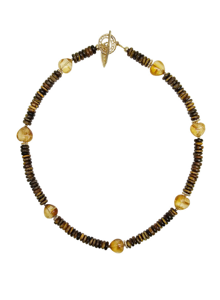 Brown Tiger-eye With Heart Shaped Citrine Short Necklace PN052