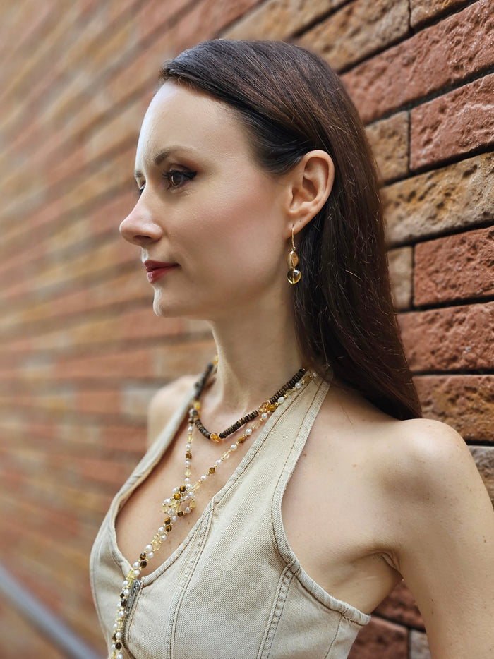 Brown Tiger-eye With Heart Shaped Citrine Short Necklace PN052
