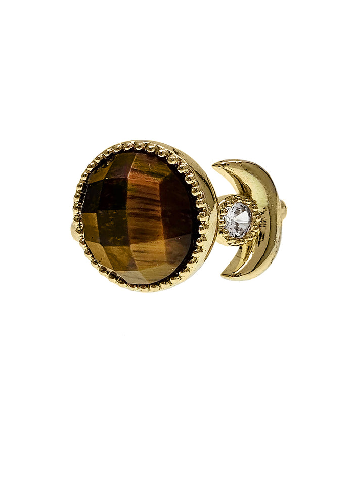 Brown Tiger-eye With Zircon Open Ring PR020