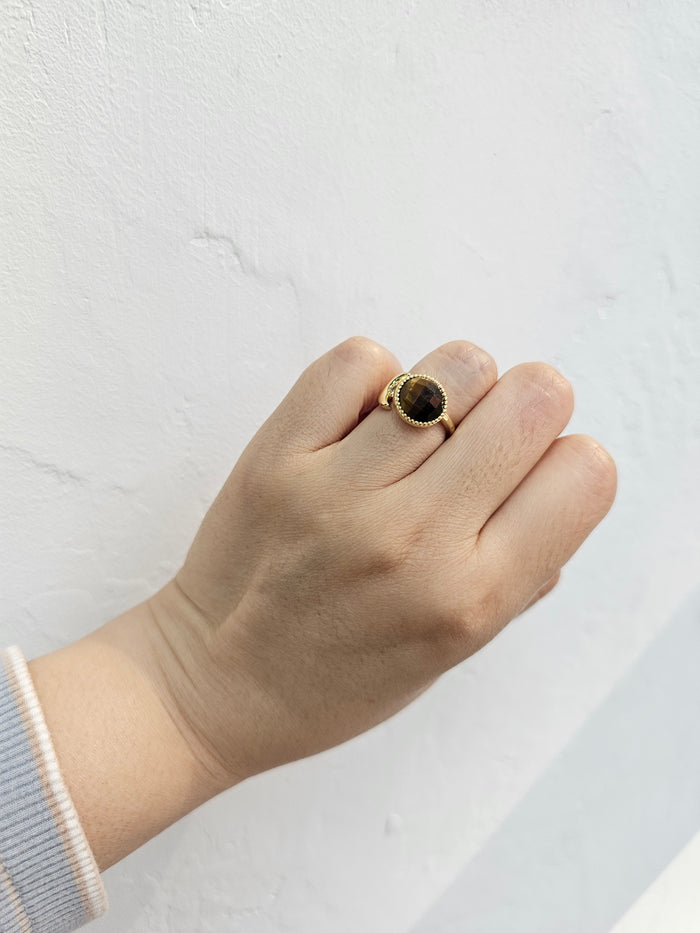 Brown Tiger-eye With Zircon Open Ring PR020