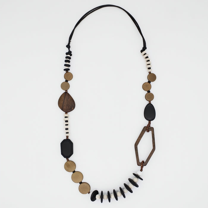 Brown Wood Bead Gabby Necklace - Sylca Designs - Chunky Jewelry