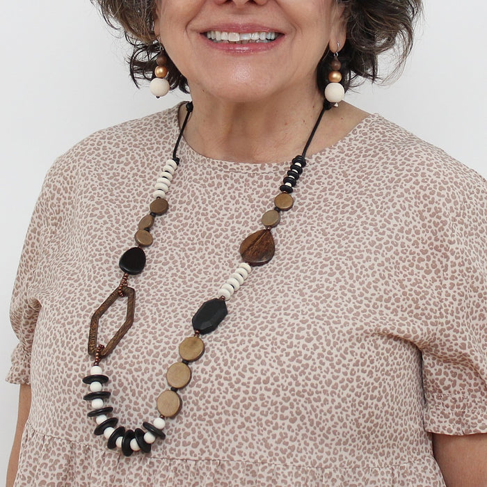 Brown Wood Bead Gabby Necklace - Sylca Designs - Chunky Jewelry