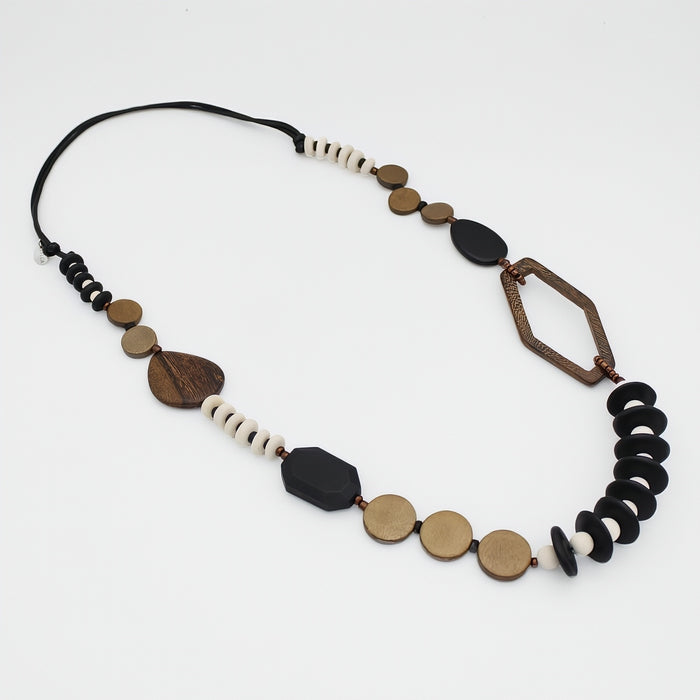 Brown Wood Bead Gabby Necklace - Sylca Designs - Chunky Jewelry