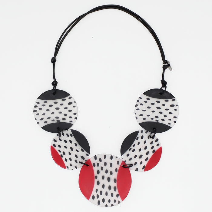 Bryce Red Black Circle Disc Pendant - Sylca Designs - Chunky Jewelry