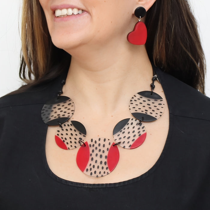 Bryce Red Black Circle Disc Pendant - Sylca Designs - Chunky Jewelry