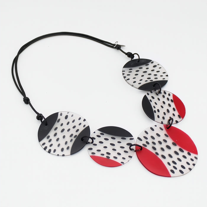 Bryce Red Black Circle Disc Pendant - Sylca Designs - Chunky Jewelry