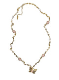 Butterfly Pendant With Rose Quartz Stones Long Necklace PN037