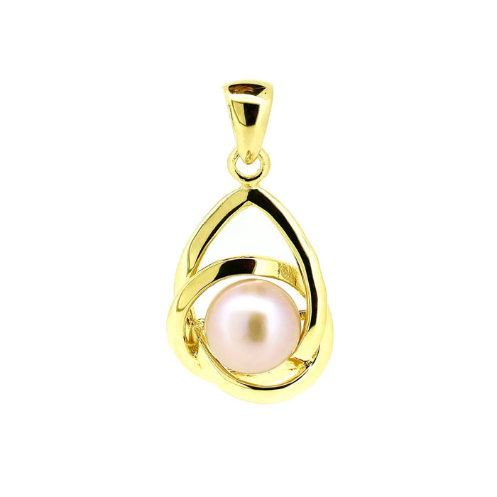 Gold pendant with a central pink pearl