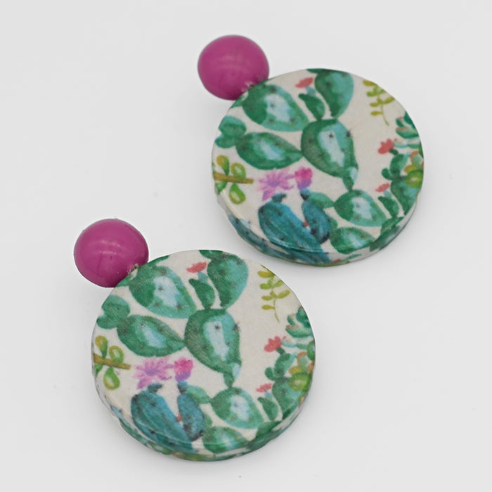 Cactus Decoupage Earrings - Sylca Designs - Chunky Jewelry