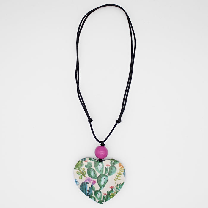 Cactus Heart Pendant Necklace - Sylca Designs - Chunky Jewelry