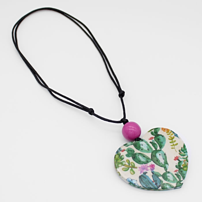 Cactus Heart Pendant Necklace - Sylca Designs - Chunky Jewelry