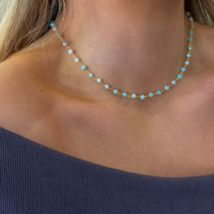 larimar neaded necklace in gold