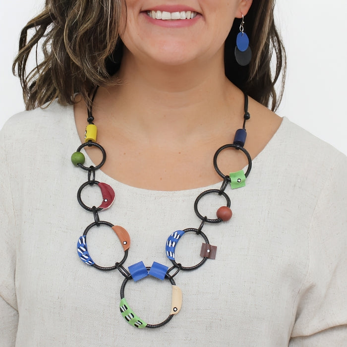 Carnival Circles Multicolor Leather Statement Necklace