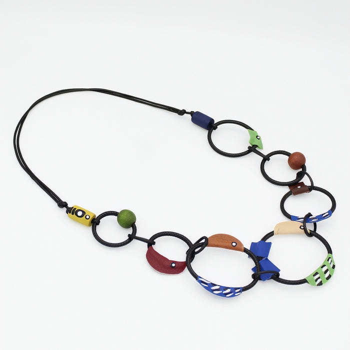 Carnival Circles Multicolor Leather Statement Necklace