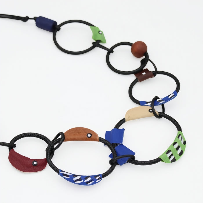 Carnival Circles Multicolor Leather Statement Necklace