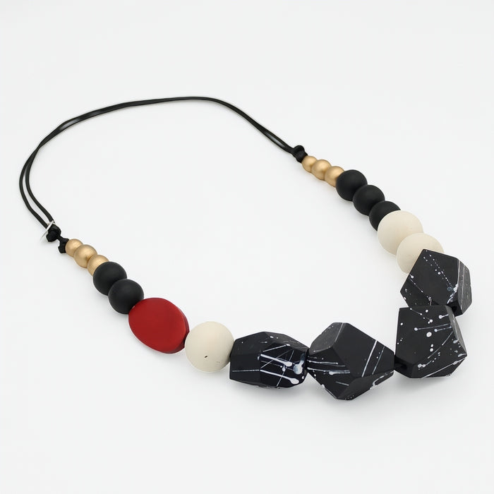 Caroline Red and Black Chunky Wooden Necklace