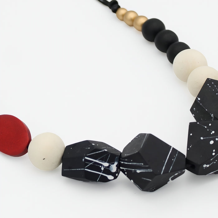 Caroline Red and Black Chunky Wooden Necklace