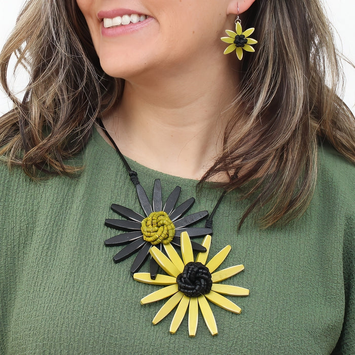 Chartreuse Amaya Double Flower Statement Necklace