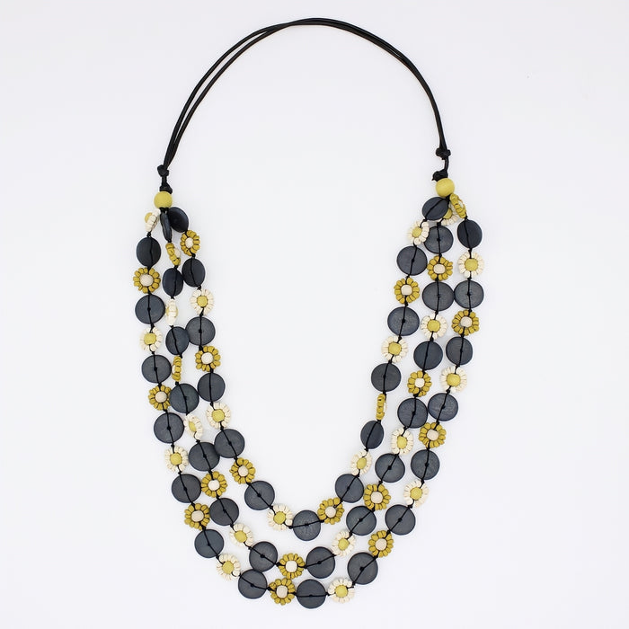 Chartreuse Petite Daisy Triple Strand Necklace - Sylca Designs - Chunky Jewelry
