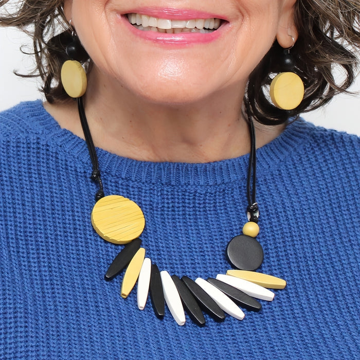 Chartreuse Wood Fringe Necklace - Sylca Designs - Chunky Jewelry