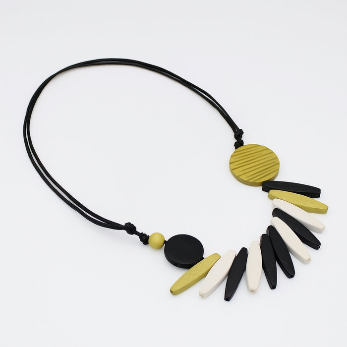 Chartreuse Wood Fringe Necklace - Sylca Designs - Chunky Jewelry