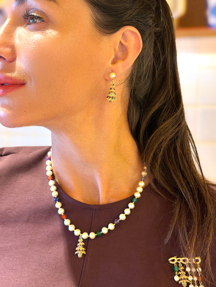 Christmas Dangle With Pearl Stud Earrings SE022