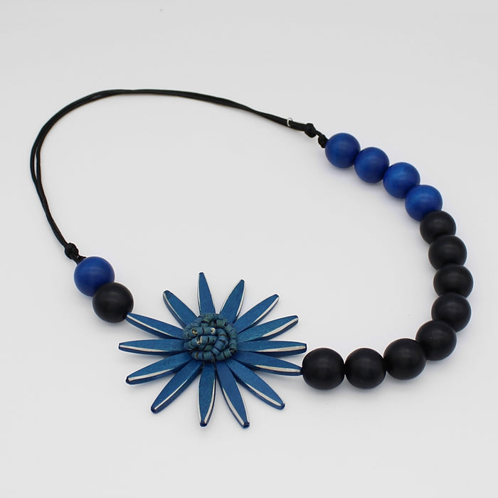 Chunky Blue Flower Statement Necklace - Sylca Designs - Chunky Jewelry