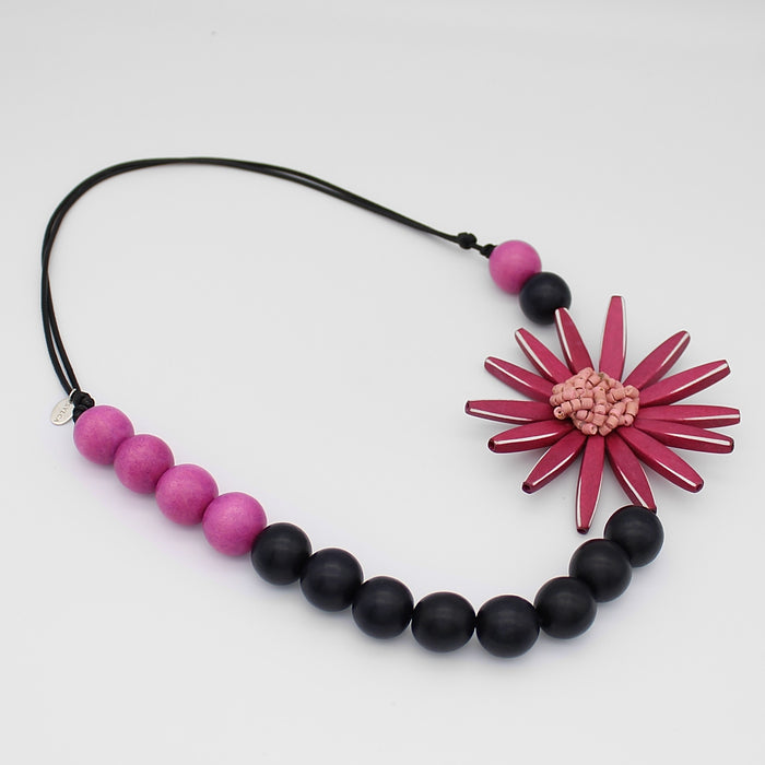 Chunky Magenta Flower Statement Necklace - Sylca Designs - Chunky Jewelry