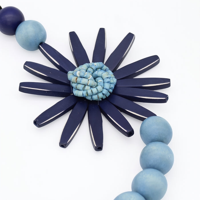 Chunky Navy Flower Statement Necklace