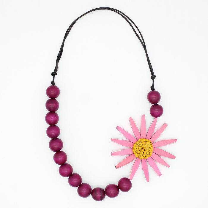 Chunky Pink and Yellow Flower Statement Necklace