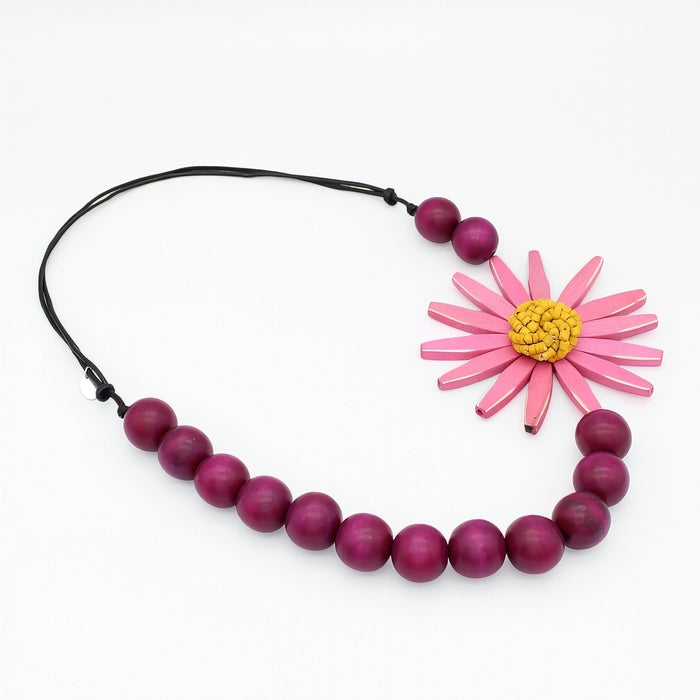 Chunky Pink and Yellow Flower Statement Necklace