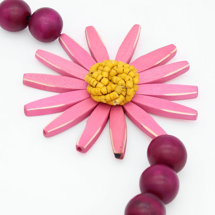 Chunky Pink and Yellow Flower Statement Necklace
