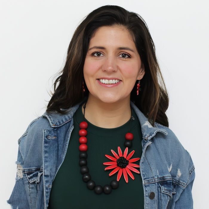 Chunky Red Flower Statement Necklace - Sylca Designs - Chunky Jewelry