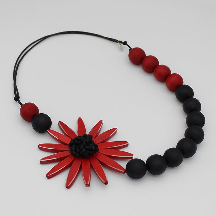 Chunky Red Flower Statement Necklace - Sylca Designs - Chunky Jewelry