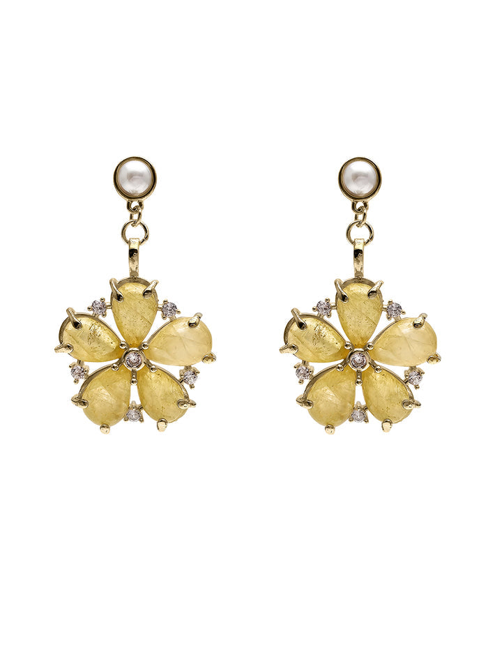 Citrine Flower Dangle Statement Earrings RE009