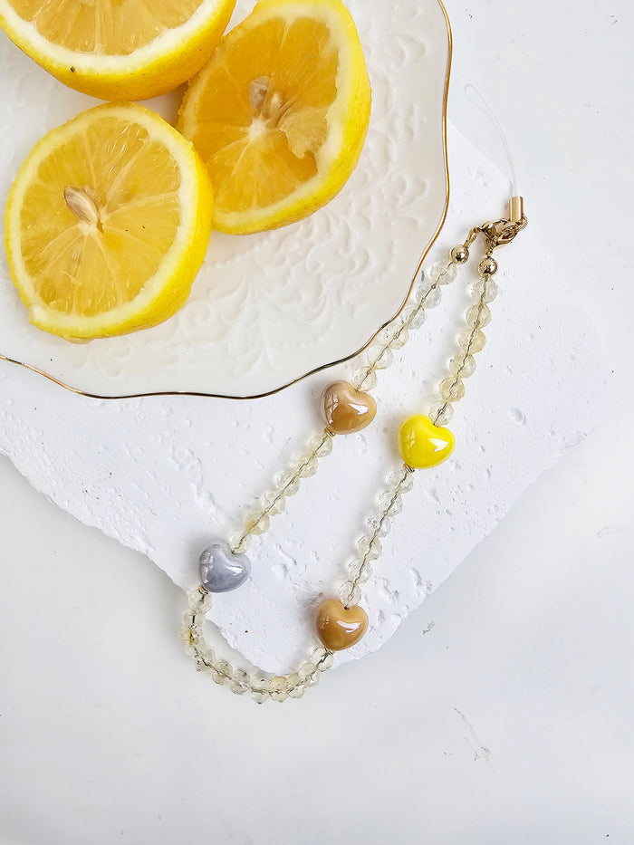 Citrine With Colorful Ceramic Hearts Gemstone Phone Strap PC043
