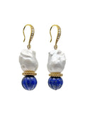 Classic Baroque Pearls with Pumpkin-Shaped Lapis Earrings LE024 - FARRA