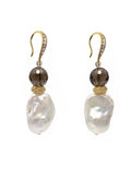 Classic Style Baroque Pearl With Smoky Quartz Dangle Earrings SE026